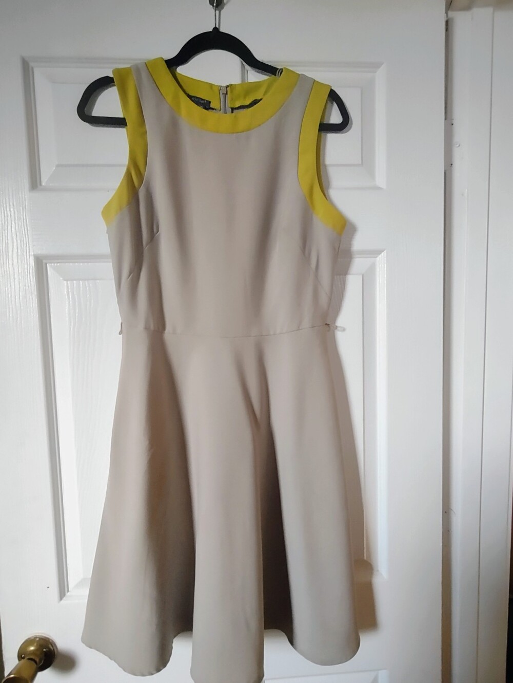 MUSE A-line Midi Dress in Grey with Chartreuse Trim